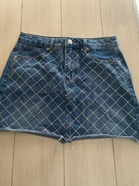 Forever 21 Blue Denim Mini Skirt with Quilted Rhinestone Grid